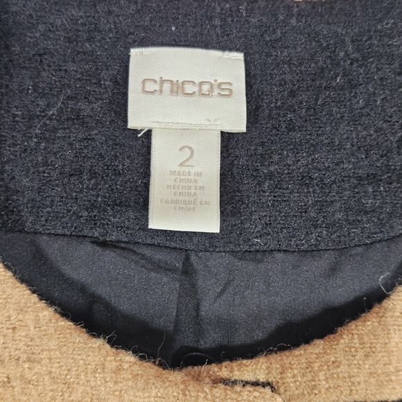 Chicos Coat 100% Wool Striped Colorblock Womens Size 2 Full Zip Pea Coat - Picture 4 of 7